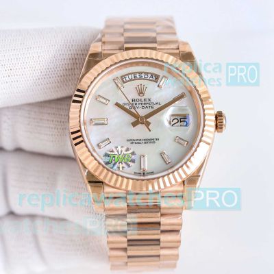 TWB Swiss Replica Rolex Day-Date II 40 Rose Gold Presidential MOP Dial 2836 Watch 